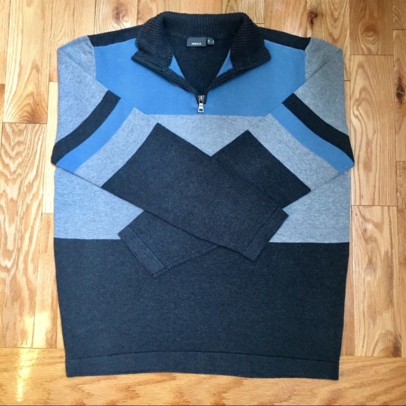 Mexx men’s grey and blue sweater with partial zip - Picture 1 of 12